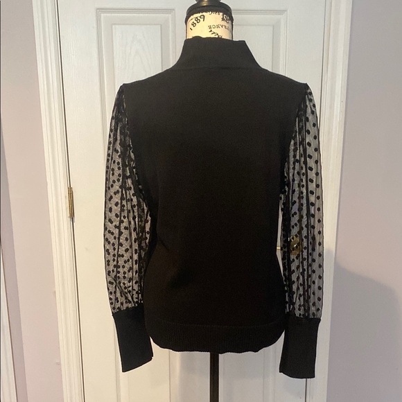 Chic Black Sweater with Sheer Polka Dot Sleeves - Picture 7 of 7